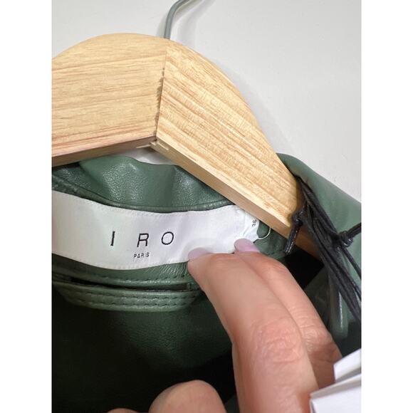 NWT Iro Lamb Leather Signy Short Sleeve Top Leather in Vintage Green Sz: Small - Picture 6 of 8